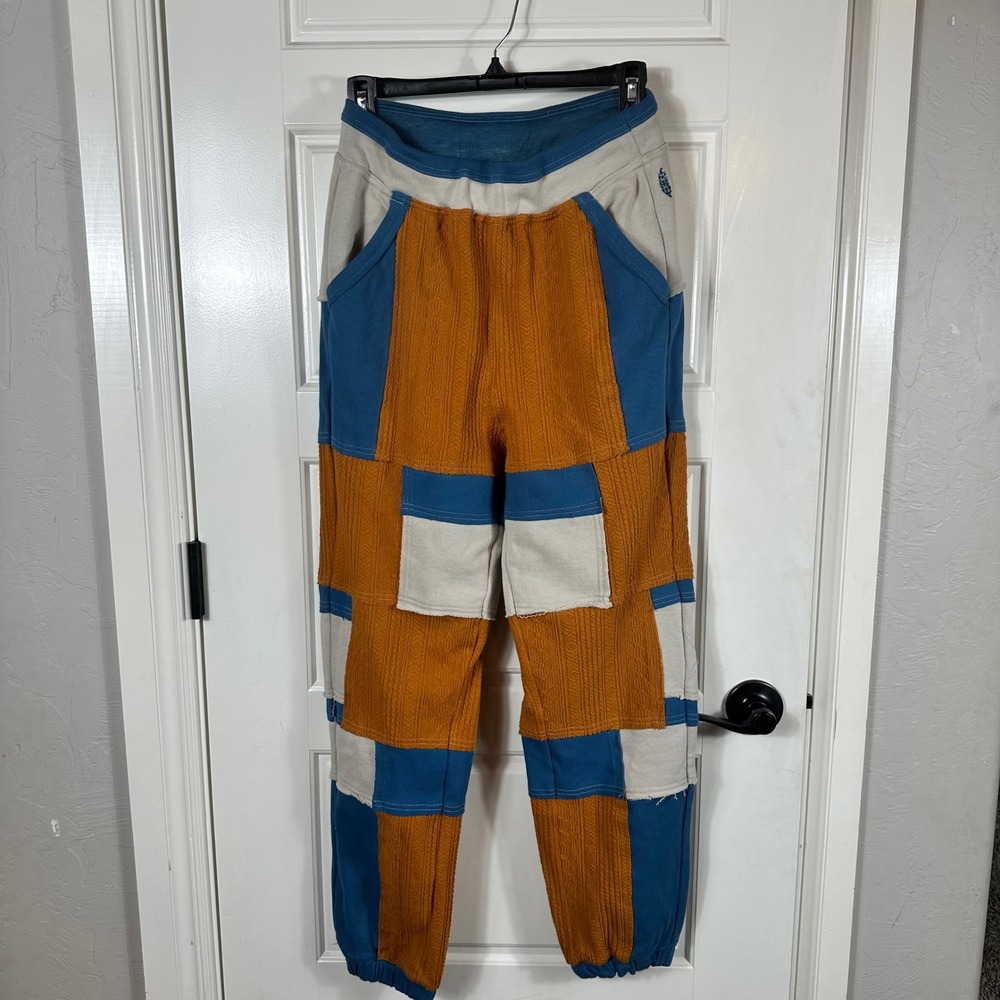 Free People Movement Patch It Up Jogger Pants Blue Orange Beige Womens